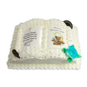 First Holy Communion with our amazing Book-Shaped Cake - blue flower
