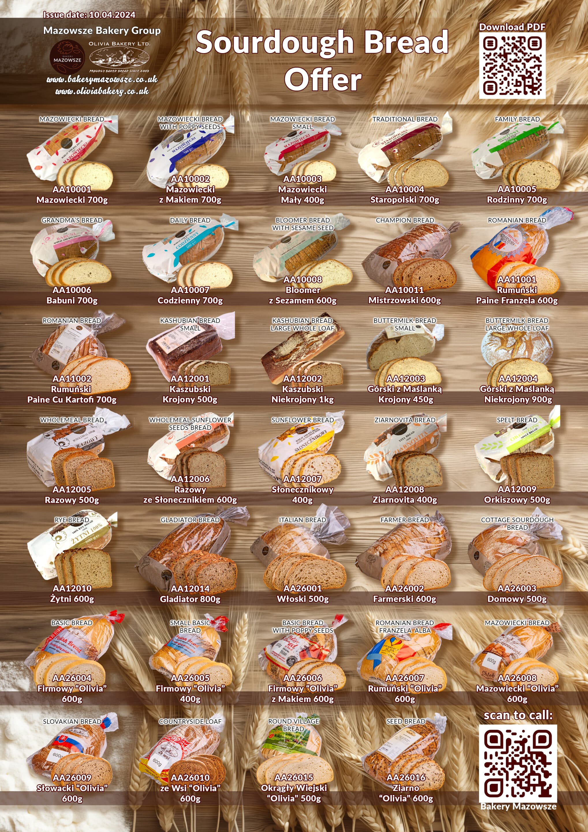 Sourdough bread offer from Mazowsze Bakery Group, showcasing various sourdough bread loaves